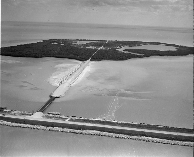 Vintage image of Florida Keys causeway connected to Duck Key