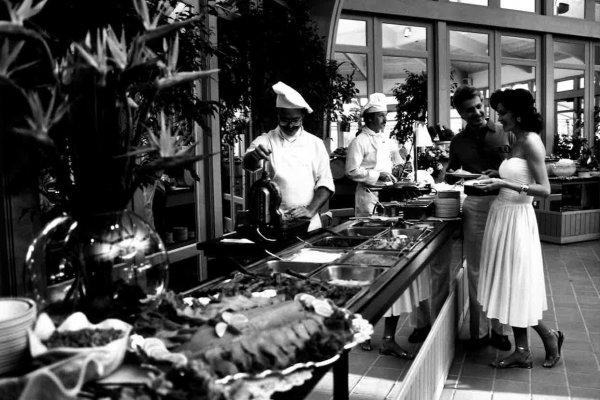 Historic black and white photos of Hawks Cay Resort in the Florida Keys