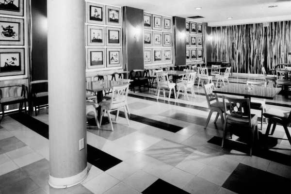 Historic black and white photos of Hawks Cay Resort's game room