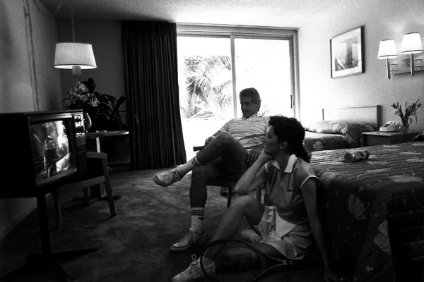 Historic black and white photos of Hawks Cay Resort hotel room