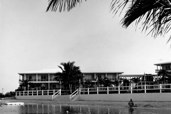 Historic black and white photo of Hawks Cay Resort's private saltwater lagoon